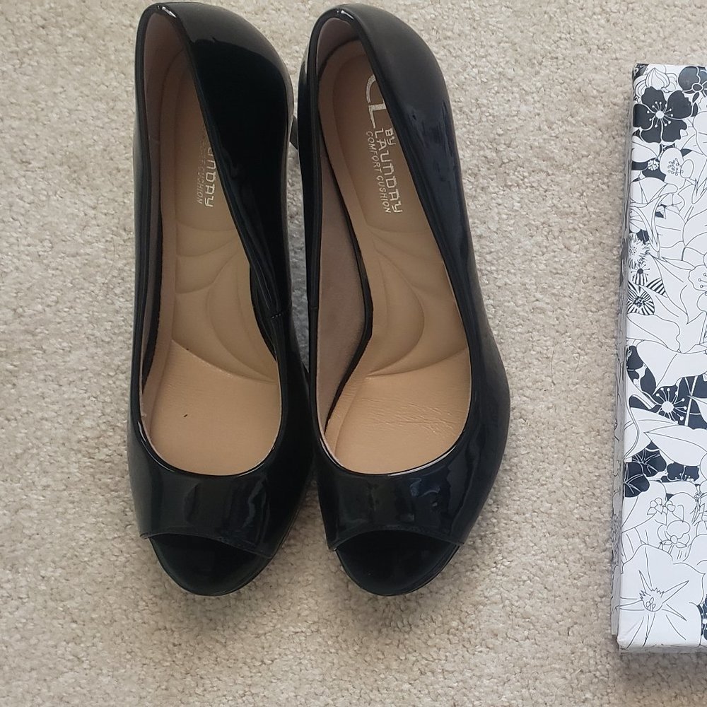 ****Black Patent Open Toe Shoes - Stiletto Heel****